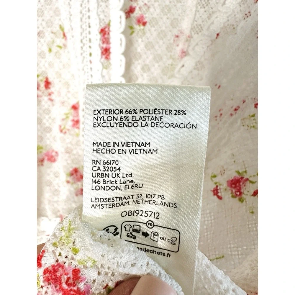 Free People Kika Printed Top Floral Lace Cardigan White Pink M Coquette Cutecore - Picture 15 of 16